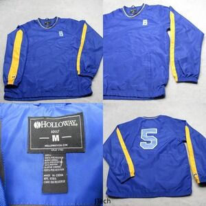 Holloway Jacket Mens Medium Blue Yellow #5 V-Neck Pocket Anorak Windbreaker Golf